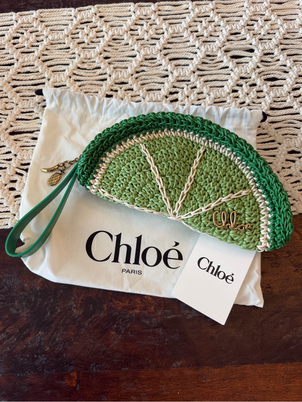 Chloé Tropicus Lime Slice Crochet Pouch Wrislet - New with Tags